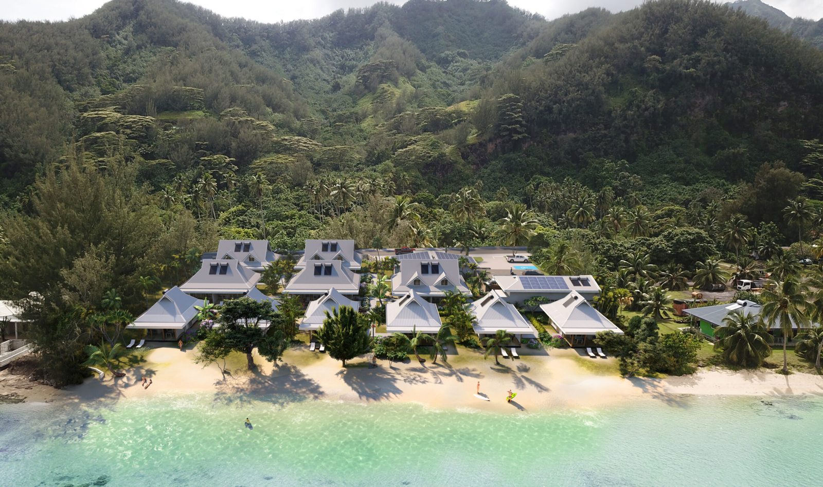 L’hôtel Niu Beach à Moorea, construit par OBTP, vu du lagon