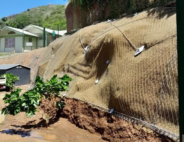 Le talus traité, au-dessus des bâtiments